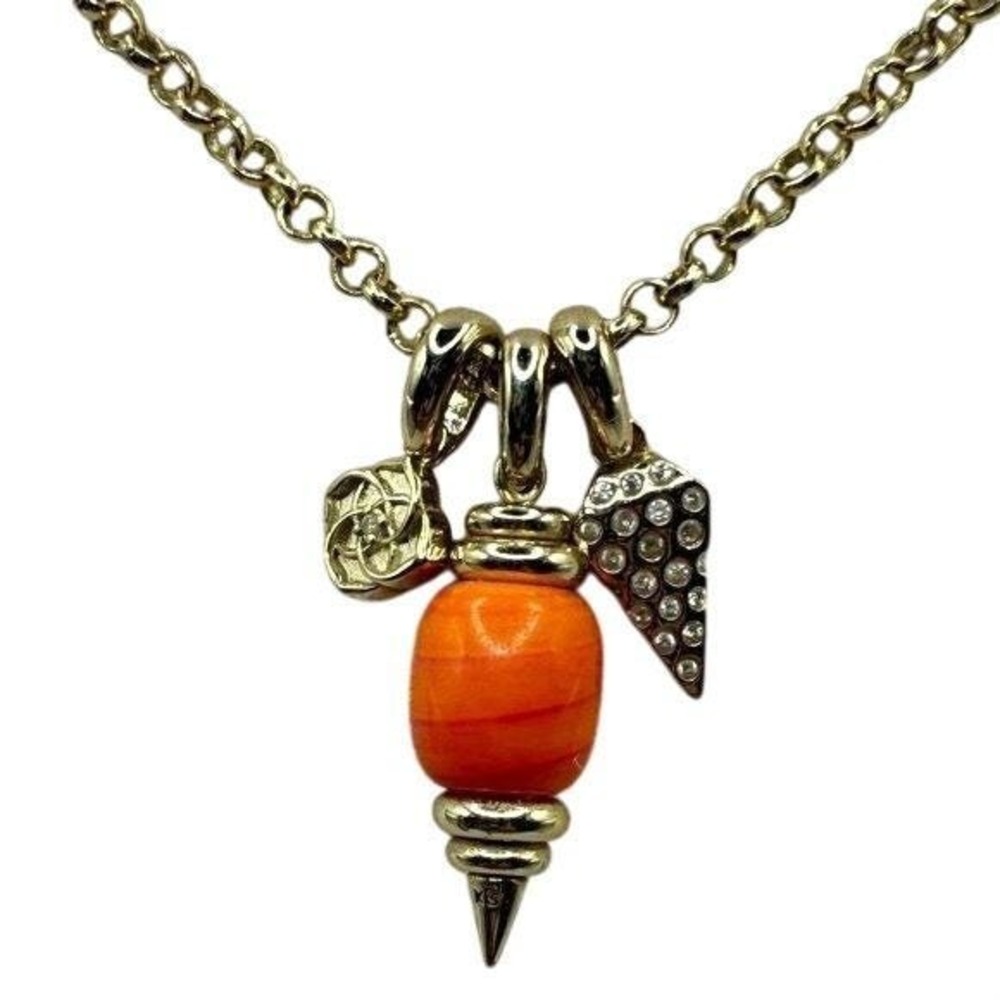 Kendra Scott Charm Necklace Orange Agate Gold Bohemian Statement Crystal